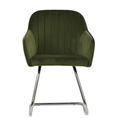 Duval Dining Chair Olive Green Velvet & Chrome
