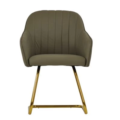 Longton Dining Chair Taupe Leather & Gold