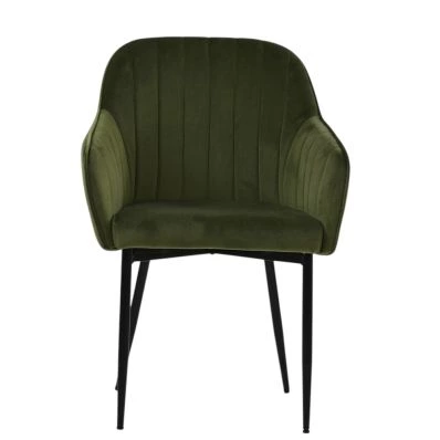 Lule Carver Dining Chair Olive Green Velvet & Black
