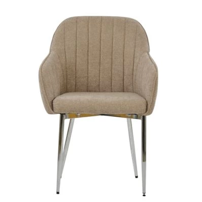 Lule Carver Dining Chair Fawn Brown Fabric & Chrome