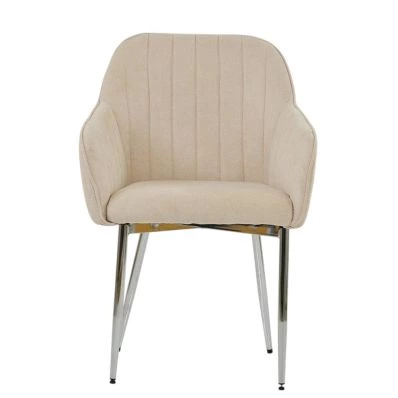 Lule Carver Dining Chair Natural Cream Fabric & Chrome