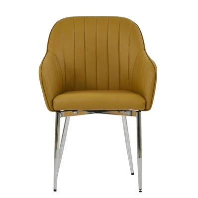 Lule Carver Dining Chair Light Tan Brown Leather & Chrome