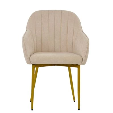 Lule Carver Dining Chair Natural Cream Fabric & Gold