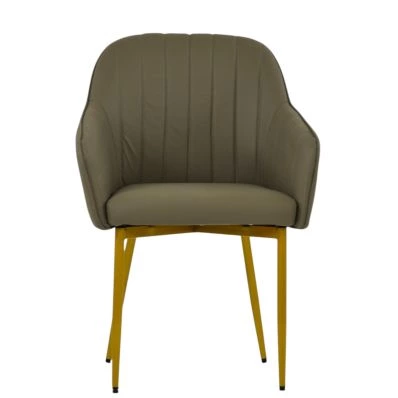 Lule Carver Dining Chair Taupe Leather & Gold