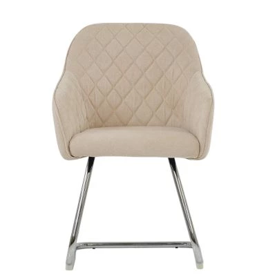 Hood Dining Chair Natural Cream Fabric & Chrome