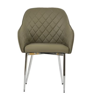 Opus Carver Dining Chair Taupe Leather & Chrome