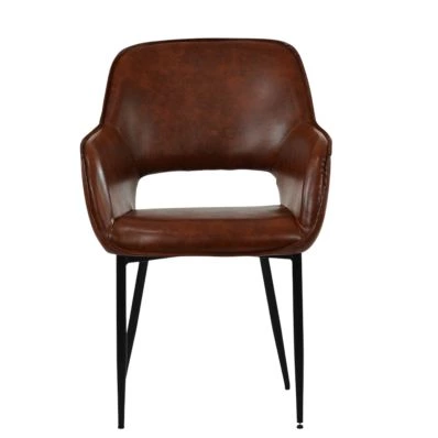 Marco Dining Chair Vintage Brown Leather & Black Base