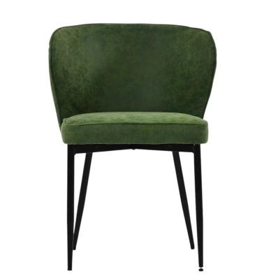 Belisimo Dining Chair Aged Olive Green Leather & Black Base