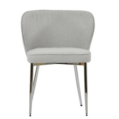Belisimo Dining Chair Grey Boucle Fabric & Chrome