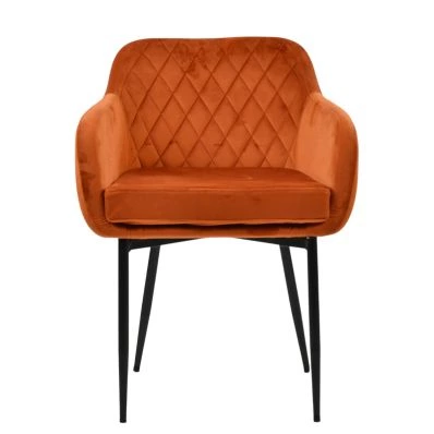 Langham Dining Chair Burnt Orange Velvet & Black Base