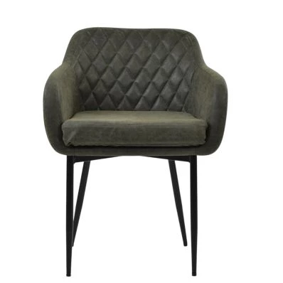 Langham Dining Chair Slate Grey Leather & Black Base