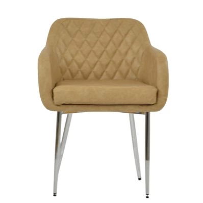 Langham Dining Chair Aged Cream Leather & Chrome
