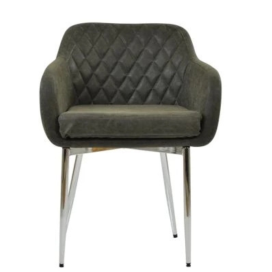 Langham Dining Chair Slate Grey Leather & Chrome
