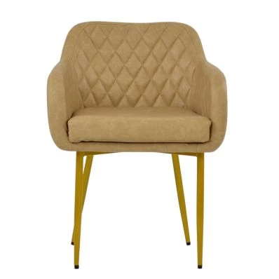 Langham Dining Chair Aged Cream Leather & Gold