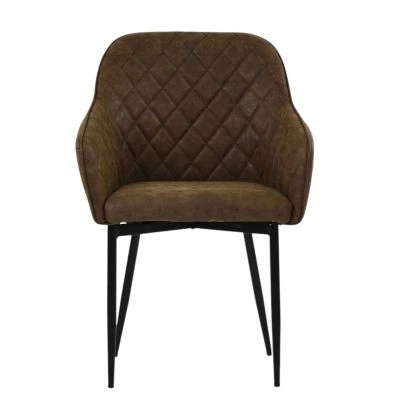 Opus Carver Dining Chair Aged Brown Leather & Black Base
