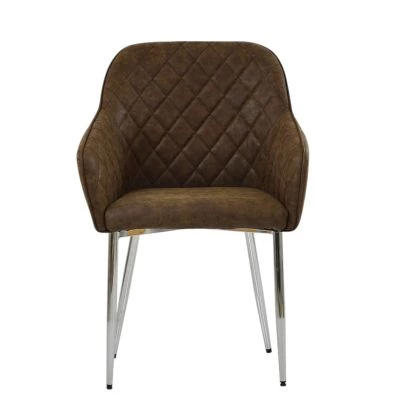 Opus Carver Dining Chair Aged Brown Leather & Chrome