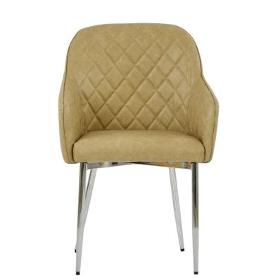 Opus Carver Dining Chair Aged Cream Leather & Chrome