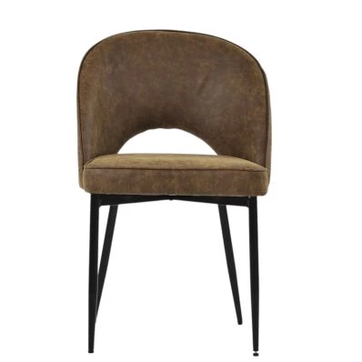 Flair Dining Chair Aged Brown Leather & Black Base