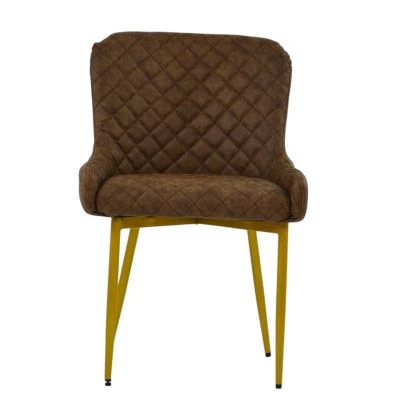 Heron Dining Chair Aged Brown Leather & Gold