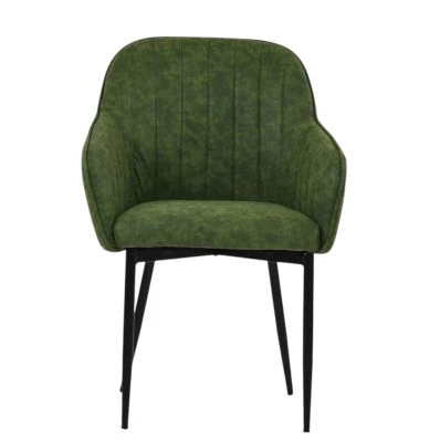 Lule Carver Dining Chair Aged Olive Green Leather & Black Base