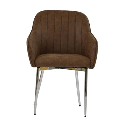 Lule Carver Dining Chair Aged Brown Leather & Chrome