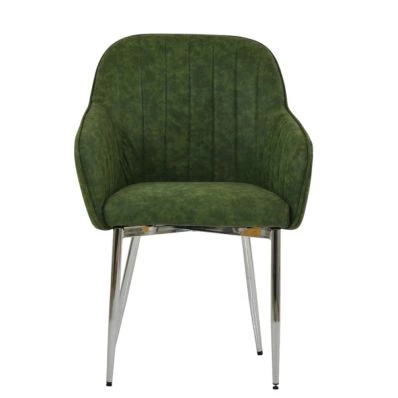 Lule Carver Dining Chair Aged Olive Green Leather & Chrome