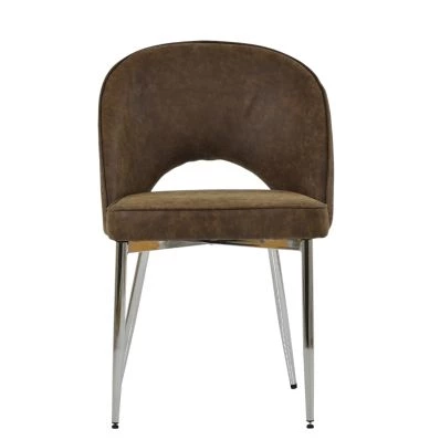 Flair Dining Chair Aged Brown Leather & Chrome