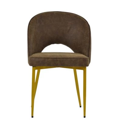 Flair Dining Chair Aged Brown Leather & Gold