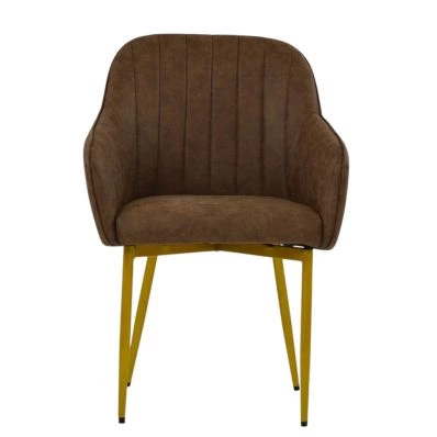 Lule Carver Dining Chair Aged Brown Leather & Gold