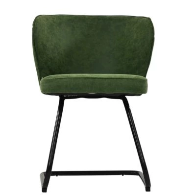 Barley Dining Chair Aged Olive Green Leather & Black Base