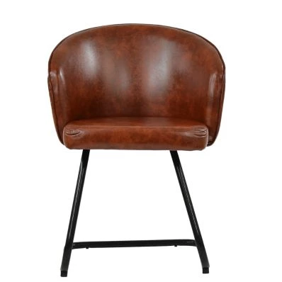 Robyn Dining Chair Vintage Tan Brown Leather & Black Base