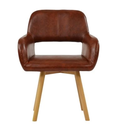 Aarhus Dining Chair Vintage Brown Leather & Wood Leg