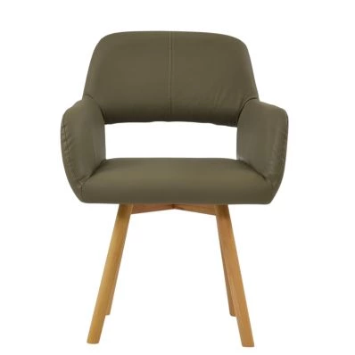 Aarhus Dining Chair Taupe Leather & Wood Leg