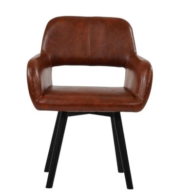 Lystrup Dining Chair Vintage Brown Leather & Wood Leg