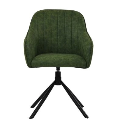 Skive Swivel Dining Chair Aged Olive Green Leather 
