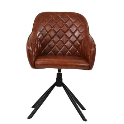Koge Swivel Dining Chair Vintage Brown Leather 