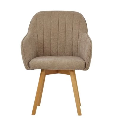 Herning Dining Chair Fawn Brown Fabric & Wood Leg