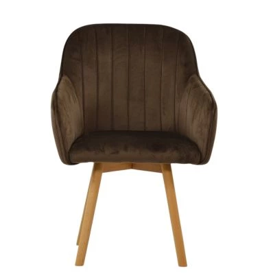 Herning Dining Chair Mocha Velvet & Wood Leg