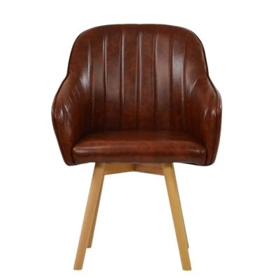 Herning Dining Chair Vintage Brown Leather & Wood Leg