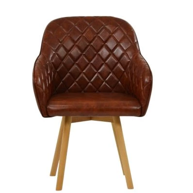 Soldberg Dining Chair Vintage Brown Leather & Wood Leg