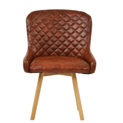 Viby Dining Chair Vintage Brown Leather & Wood Leg