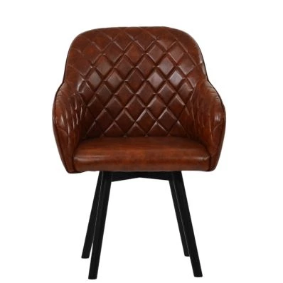 Esbjerg Dining Chair Vintage Brown Leather & Wood Leg