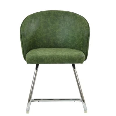 Flek Dining Chair Aged Olive Green Leather & Chrome
