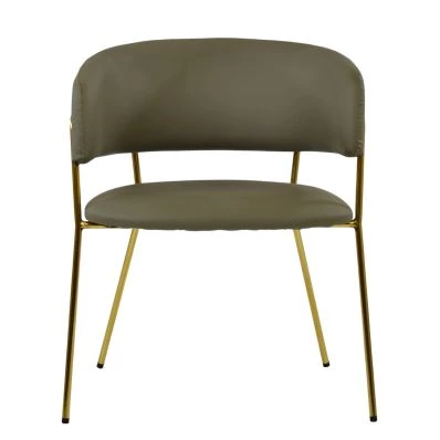 Texel Dining Chair Taupe Leather & Gold