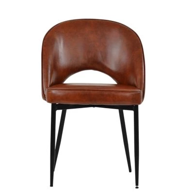 Flair Dining Chair Vintage Tan Brown Leather & Black Base