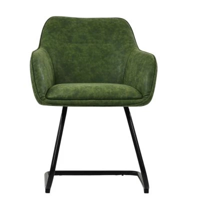 Fort Dining Chair Aged Olive Green Leather & Black Base