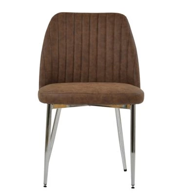 Grove Dining Chair Aged Brown Leather & Chrome