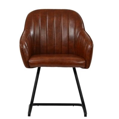 Wickham Dining Chair Vintage Tan Brown Leather & Black Base
