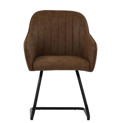 Wickham Dining Chair Aged Brown Leather & Black Base