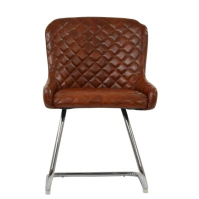 Hale Dining Chair Vintage Brown Leather & Chrome